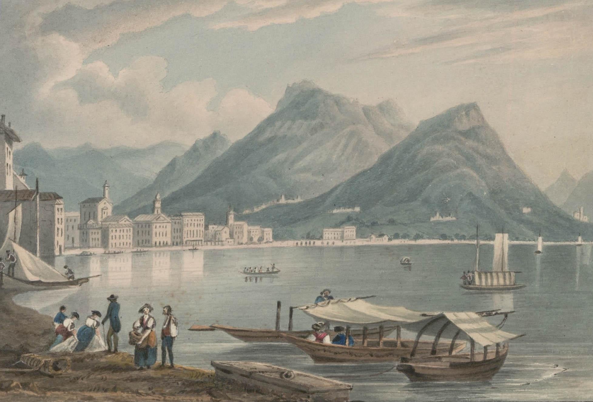 Thomas Remnant Charleton (1756-1849) - Watercolour, Lake Lugano - Art by Unknown