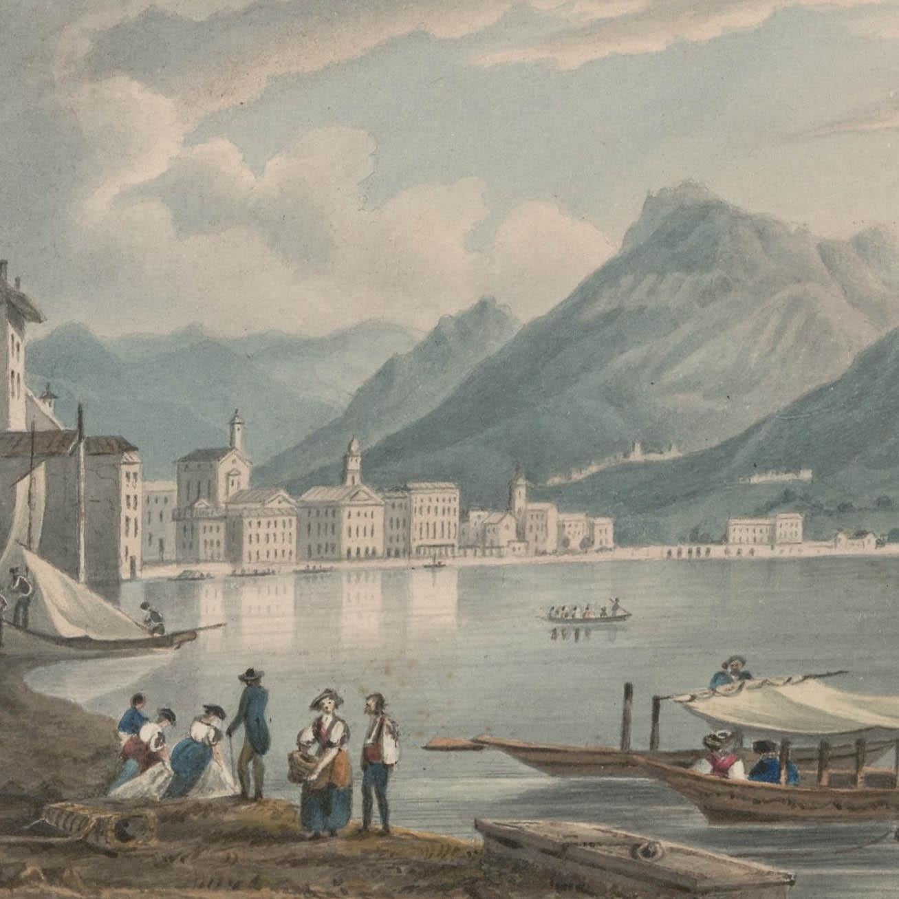 Thomas Remnant Charleton (1756-1849) - Watercolour, Lake Lugano - Brown Landscape Art by Unknown