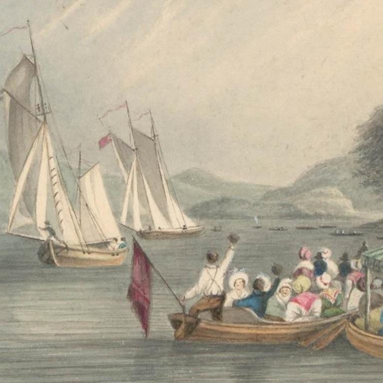 Thomas Charleton (1756-1849) - Aquarelle, Régates de Ferry House - Marron Landscape Art par Unknown