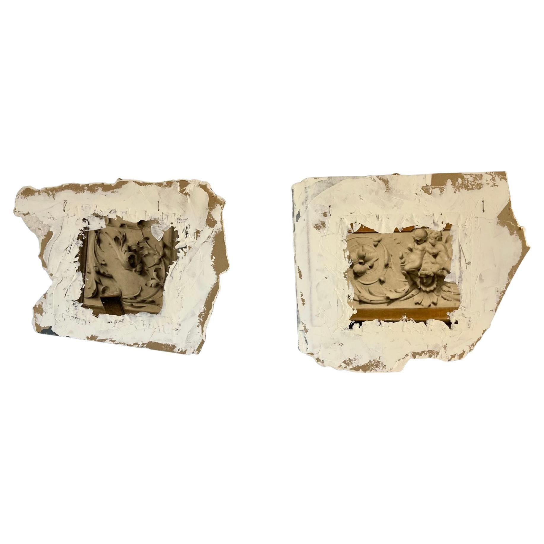 Paire de fragments de murs architecturaux peints à la main, plâtre, italien, vénitien - Art de Unknown