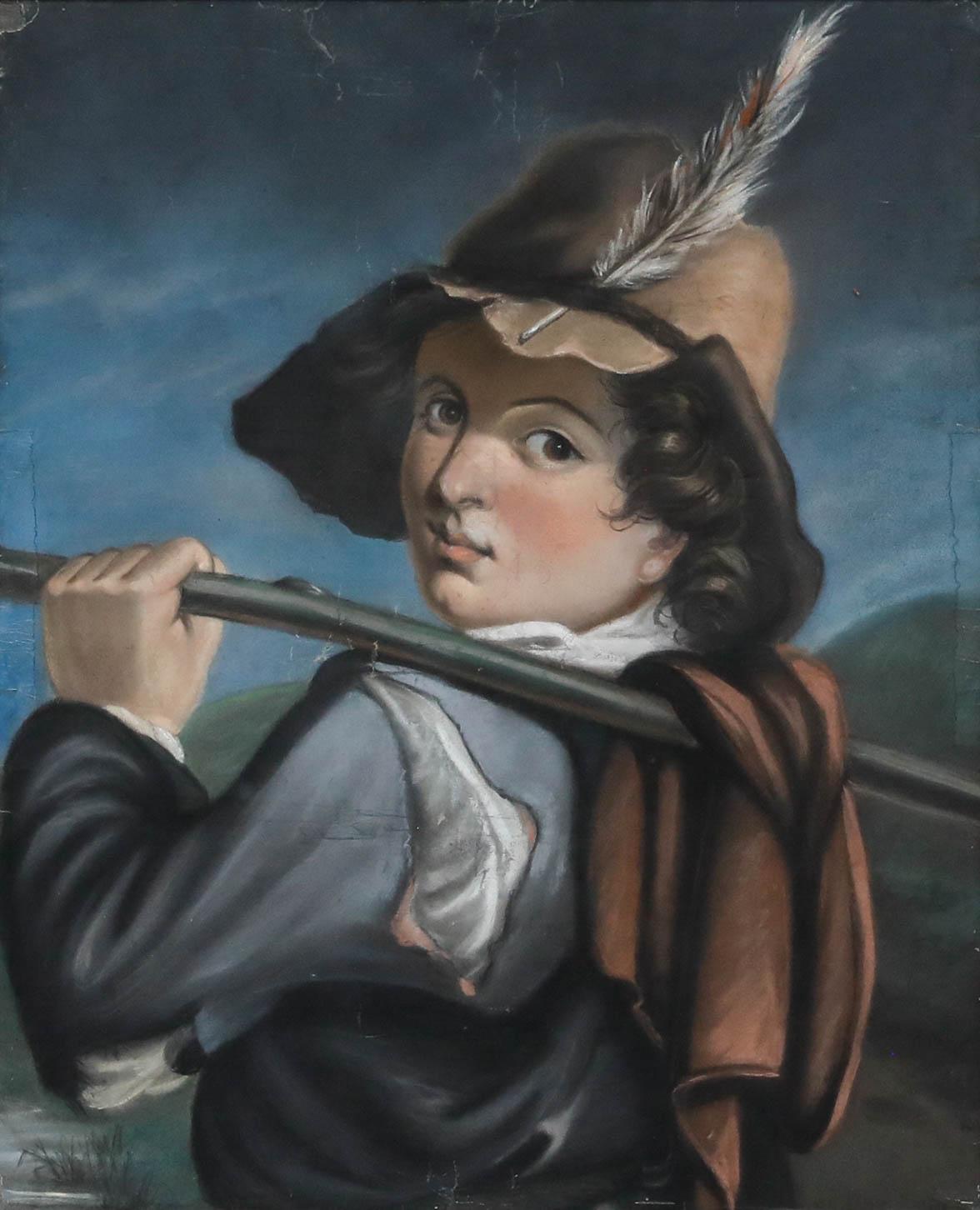 Pastel encadré de la fin du 19e siècle - Un jeune voyageur - Art de Unknown