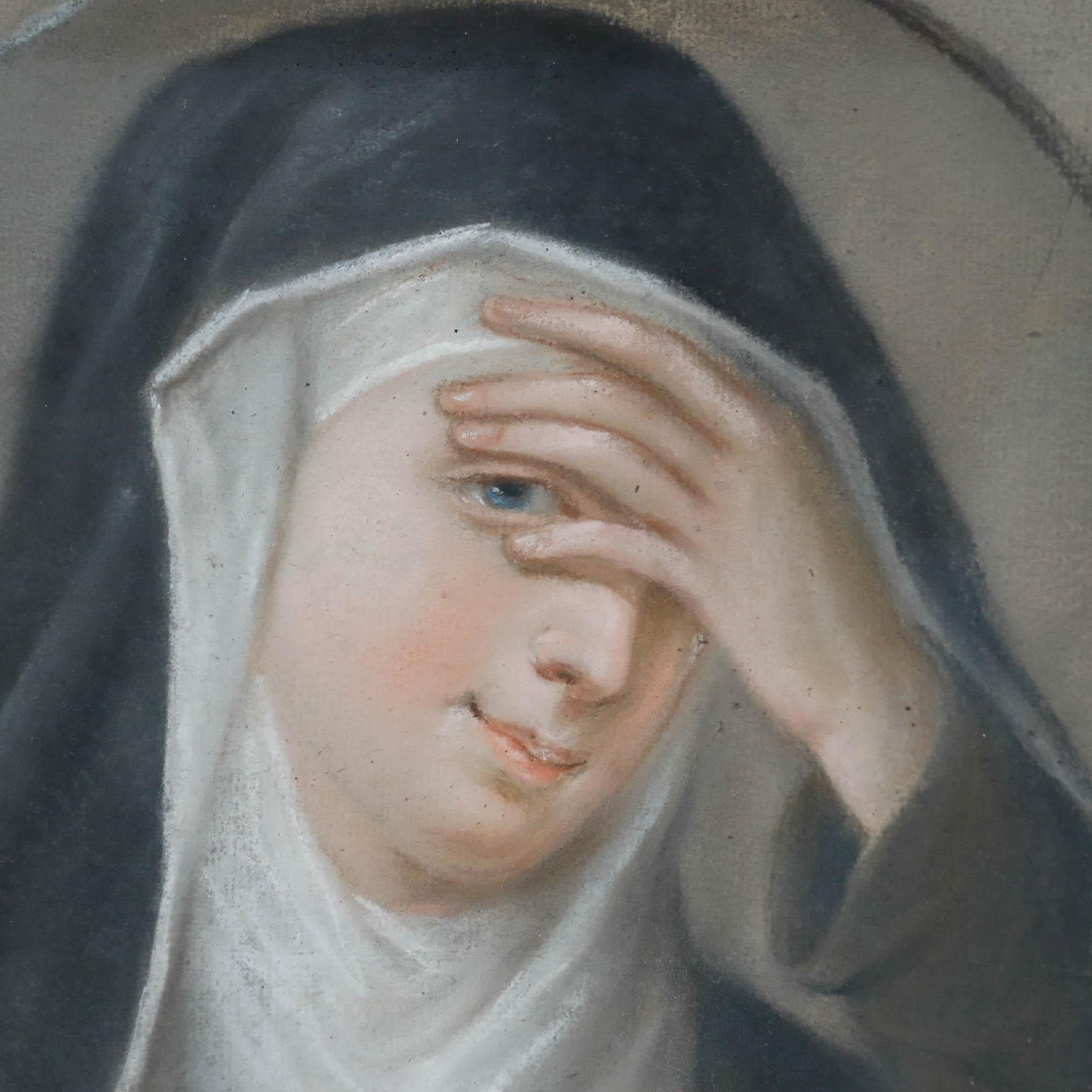 Pastel encadré du 19e siècle - Portrait d'une nonne en vente 2