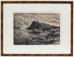 Dibujo a pluma y tinta de 1888 enmarcado - La Dama del Lago