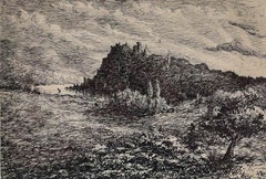 Framed 1888 Pen and Ink Drawing - Lady of the Lake