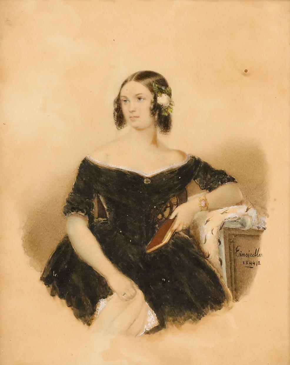 1844 Aquarell - Porträt einer Dame – Art von Unknown