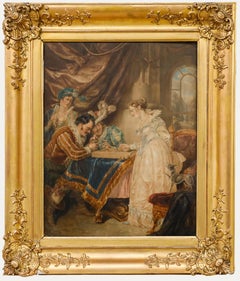 Mid 19th Century Watercolour - A Game of Backgammon Antique Mid 19th Century Watercolour - A Game of Backgammon