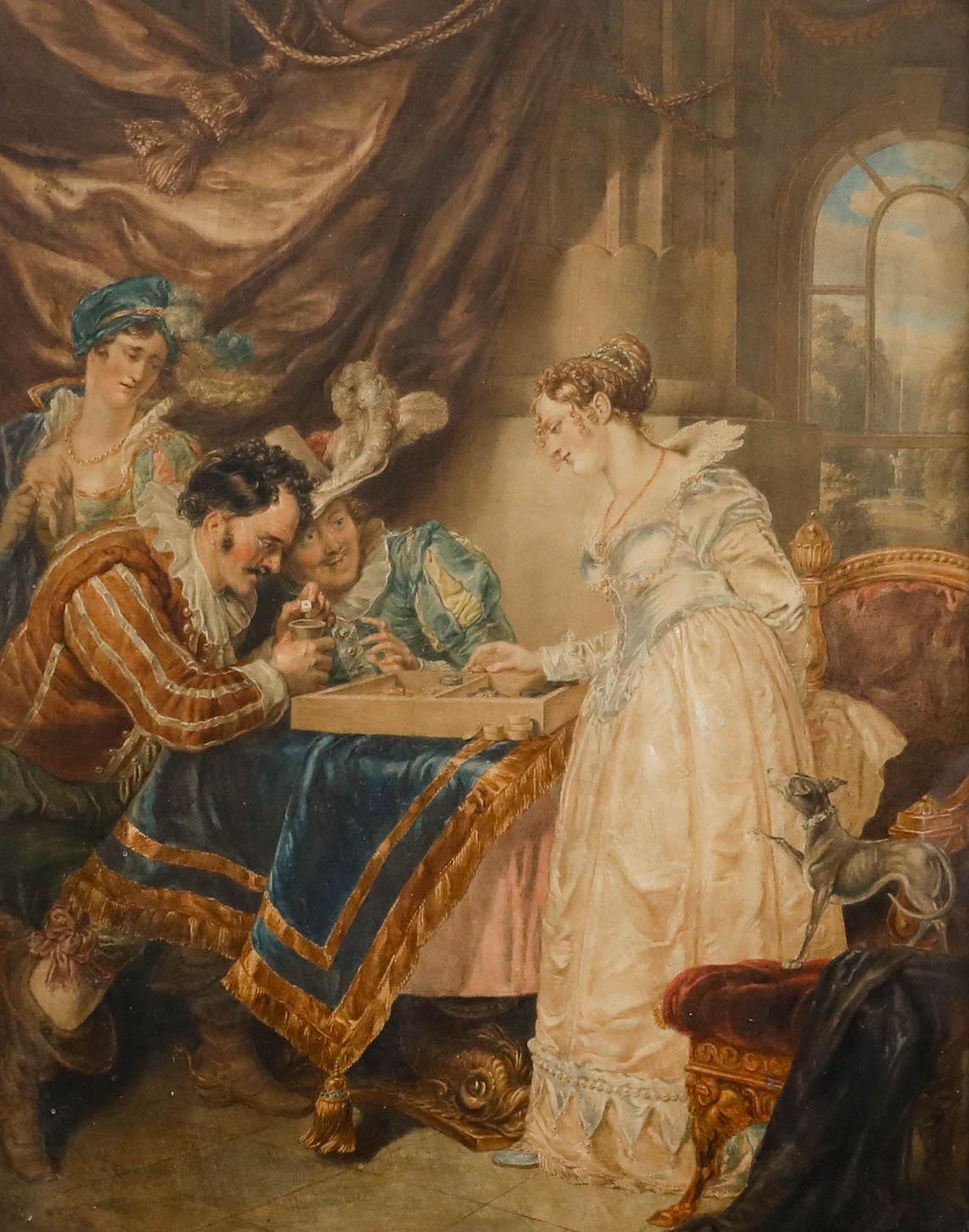 Aquarelle du milieu du 19e siècle - Une partie de backgammon - Art de Unknown