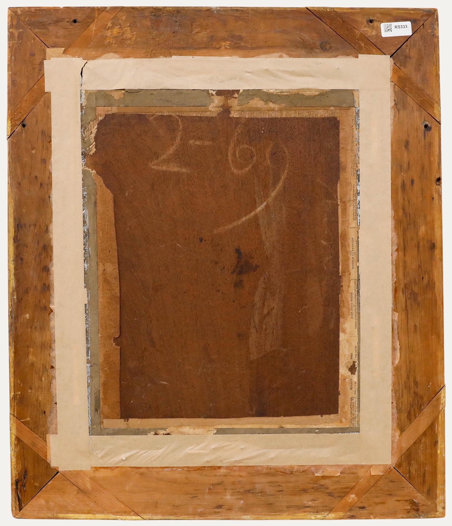 Aquarelle du milieu du 19e siècle - Une partie de backgammon - Marron Figurative Art par Unknown