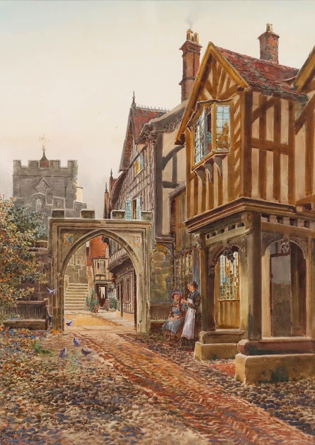 Thomas Greenhalgh (1848-1906) - 1883 Acuarela, Hospital Leicester Warwick en venta 1