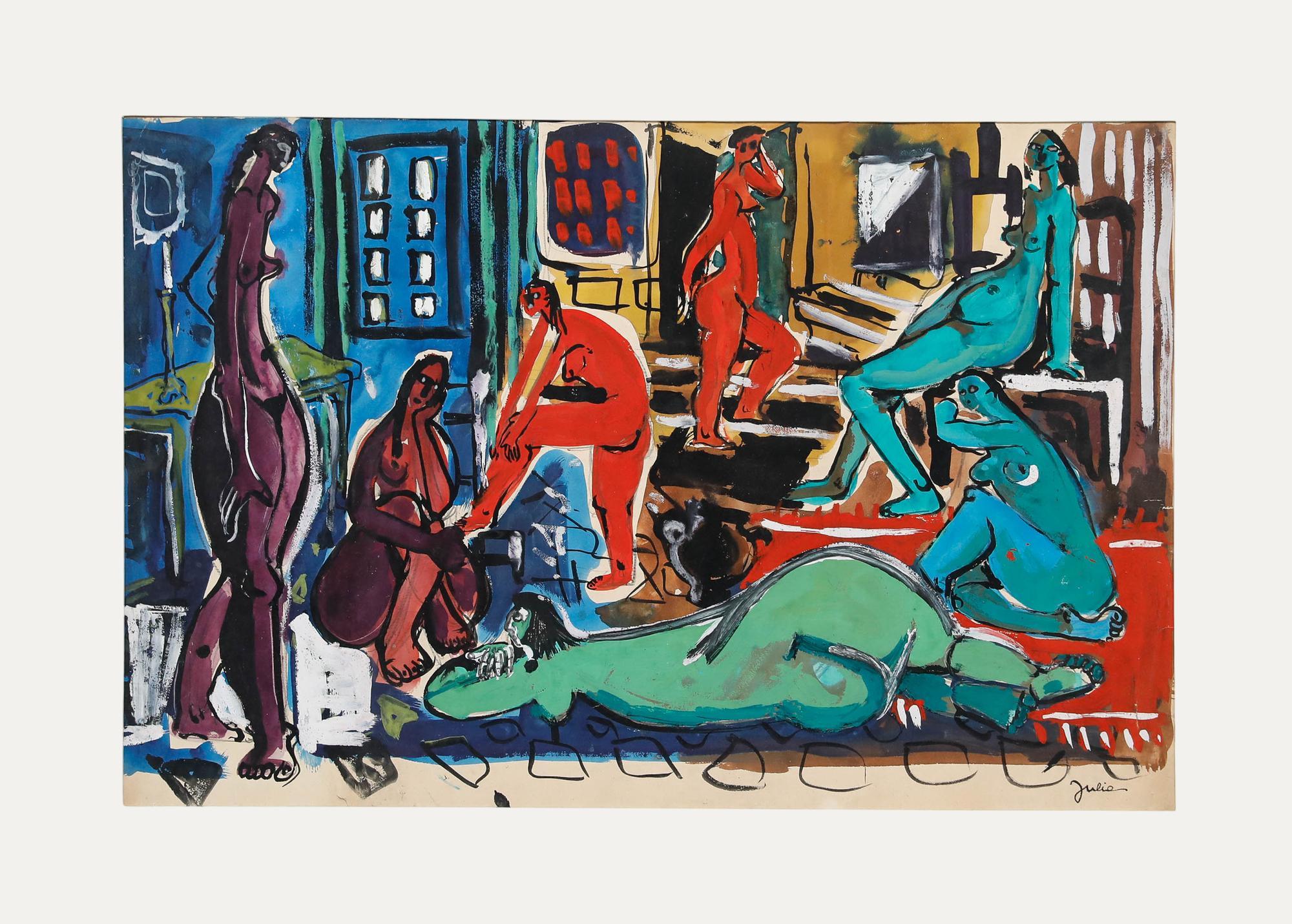Christian Julia (1921-1991) - Mid 20th Century Gouache, Nudes in the Studio