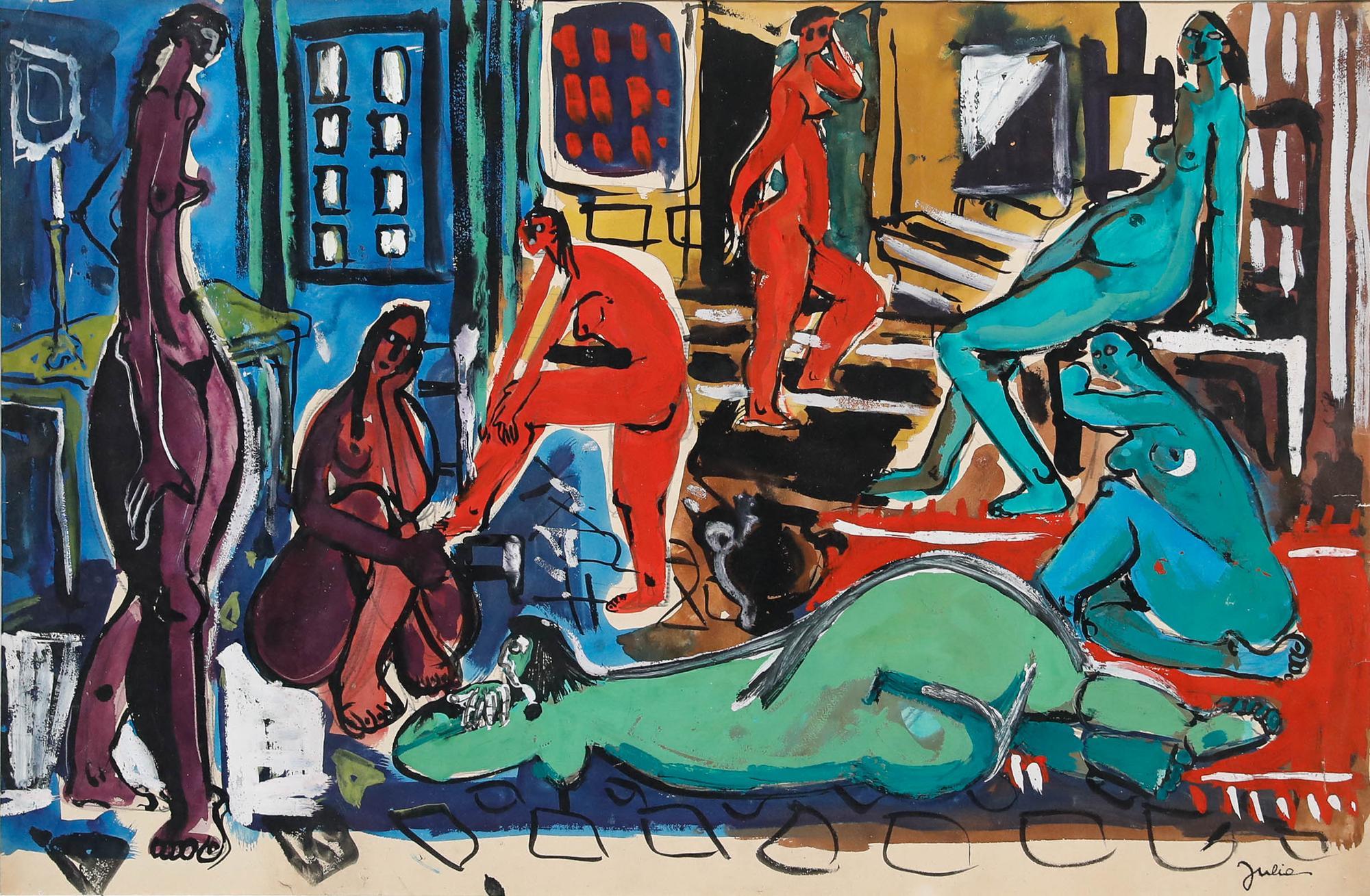 Christian Julia (1921-1991) - Gouache de mediados del siglo XX, Desnudos en el estudio - Art de Unknown