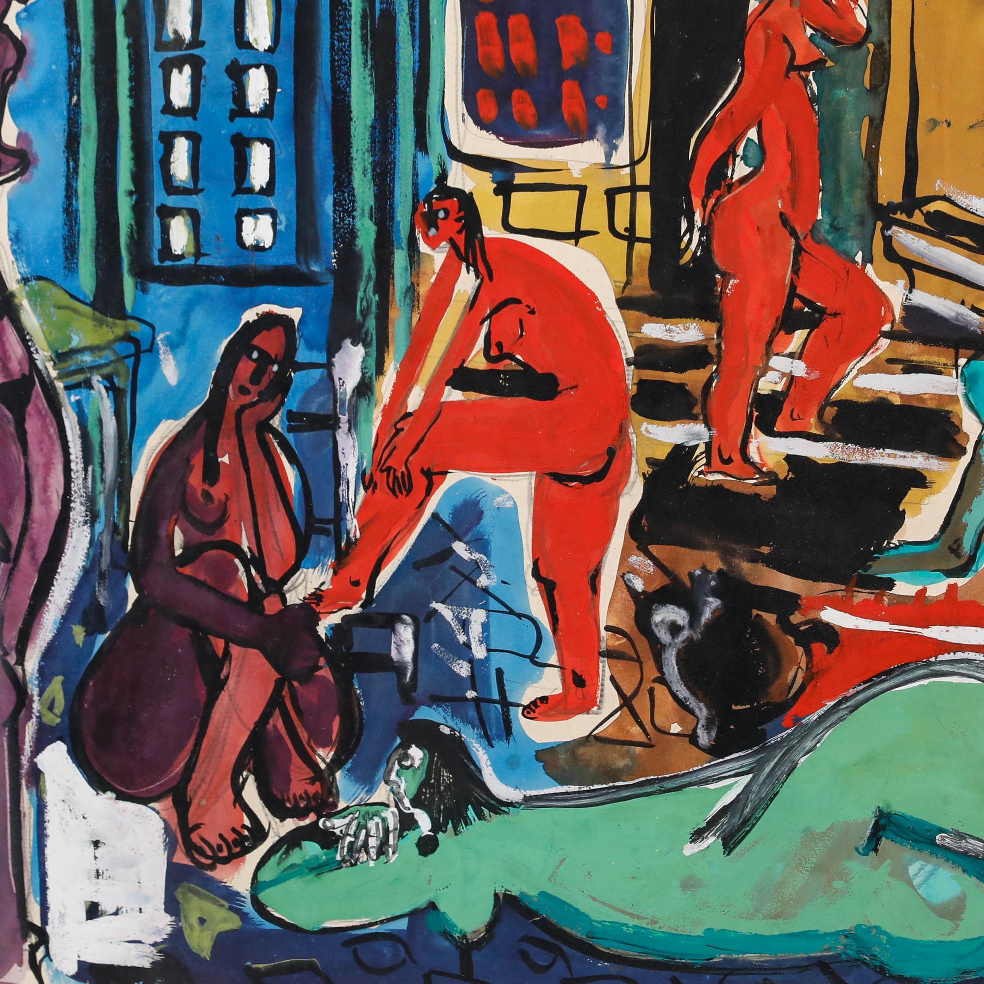 Un delicioso estudio modernista del artista Christian Julia (1921-1991) que representa a modelos desnudas en el estudio. Firmado en la parte inferior derecha. Bien presentado en un esbelto marco de madera. Sobre el papel. Tamaño de la imagen: 47,5 x