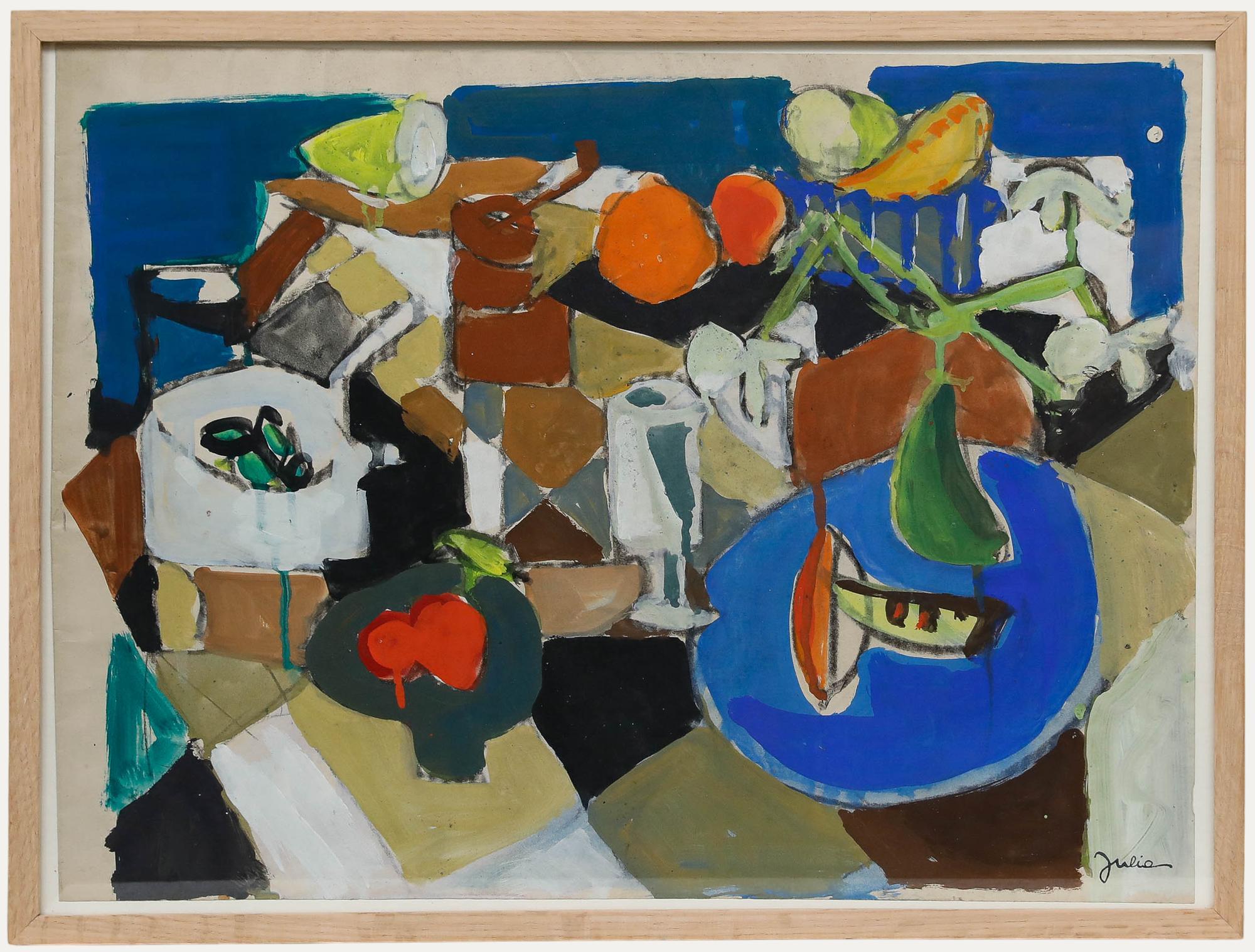 Christian Julia (1921-1991) - Mitte 20. Jahrhundert Gouache, Eklektisches Stillleben