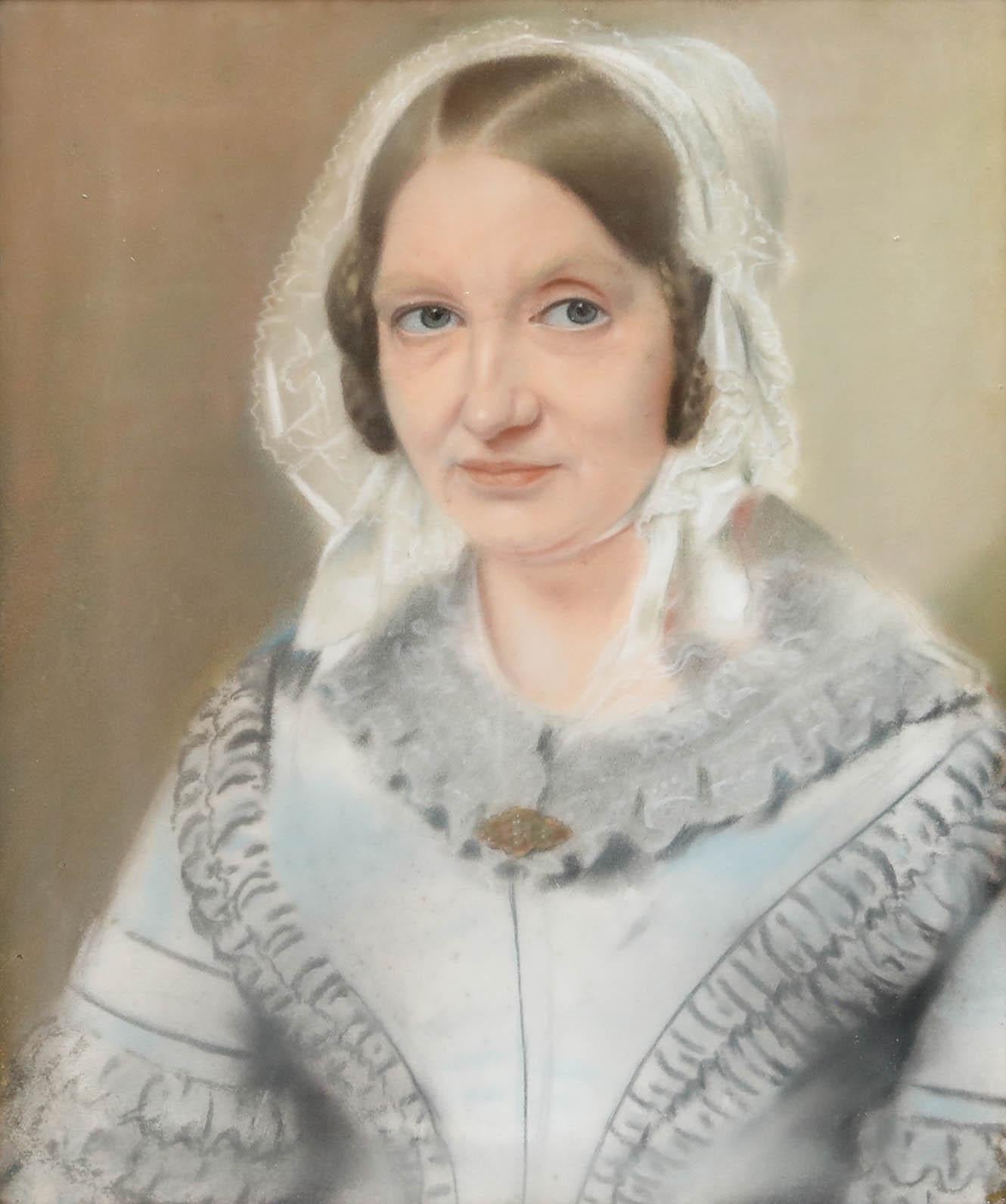 Pastel encadré du milieu du 19e siècle - Mme Hauptmann en vente 1