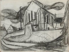 Christian Julia (1921-1991) - Mid 20th Century Charcoal Drawing, Church Study
