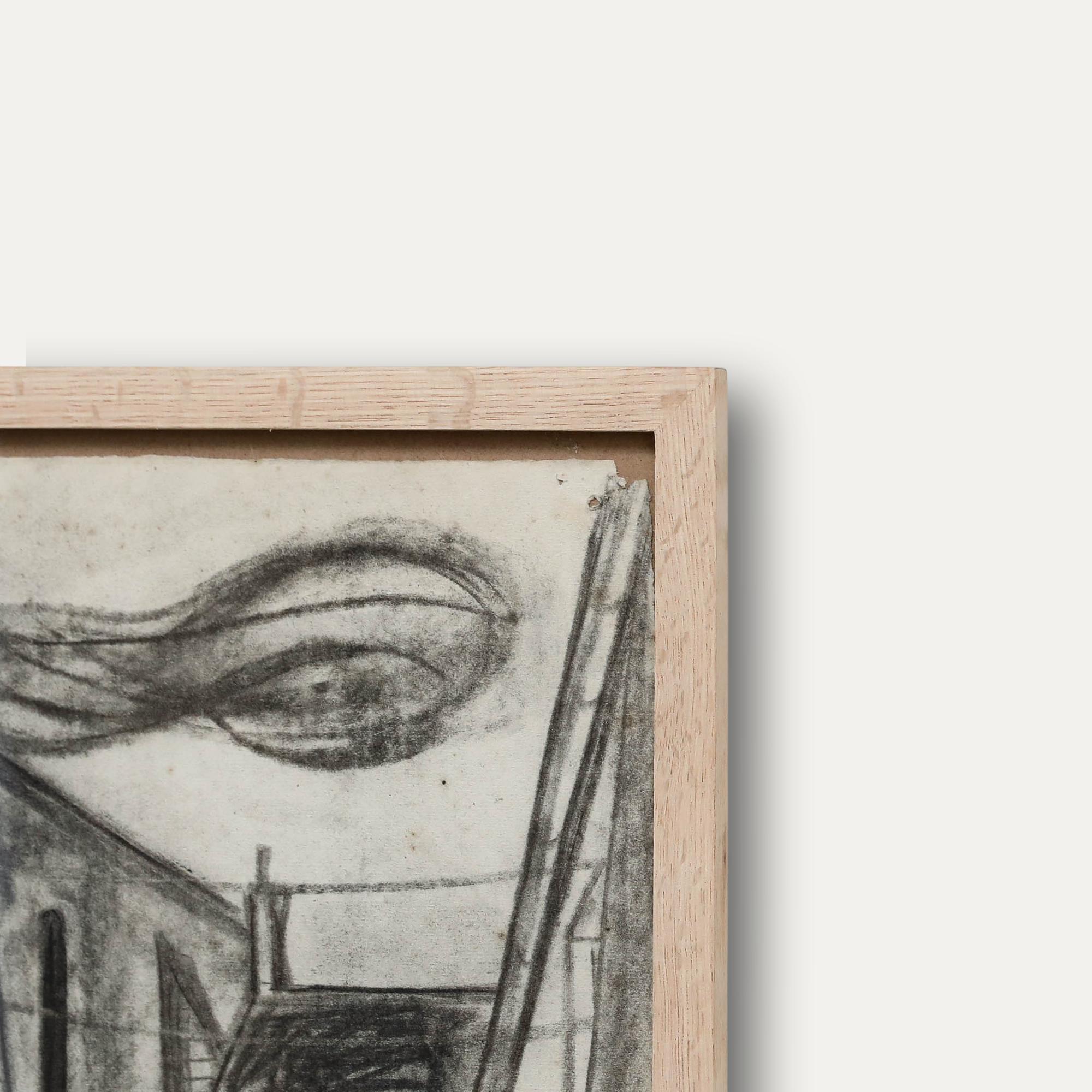 Christian Julia (1921-1991) - Disegno a carboncino della metà del XX secolo, studio di una chiesa in vendita 1