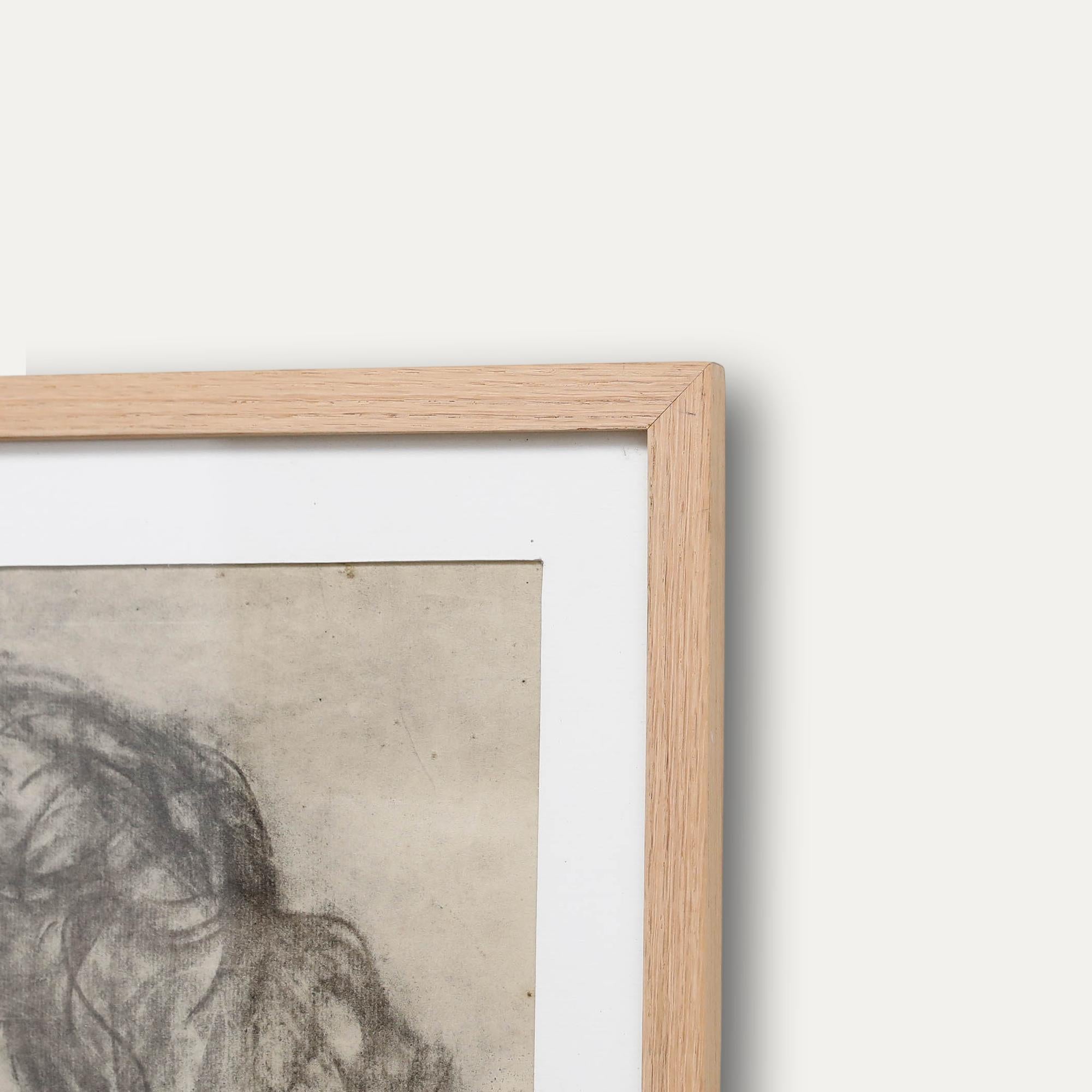 Christian Julia (1921-1991)-Mid 20th Century Charcoal Drawing, Curly Haired Lady For Sale 1