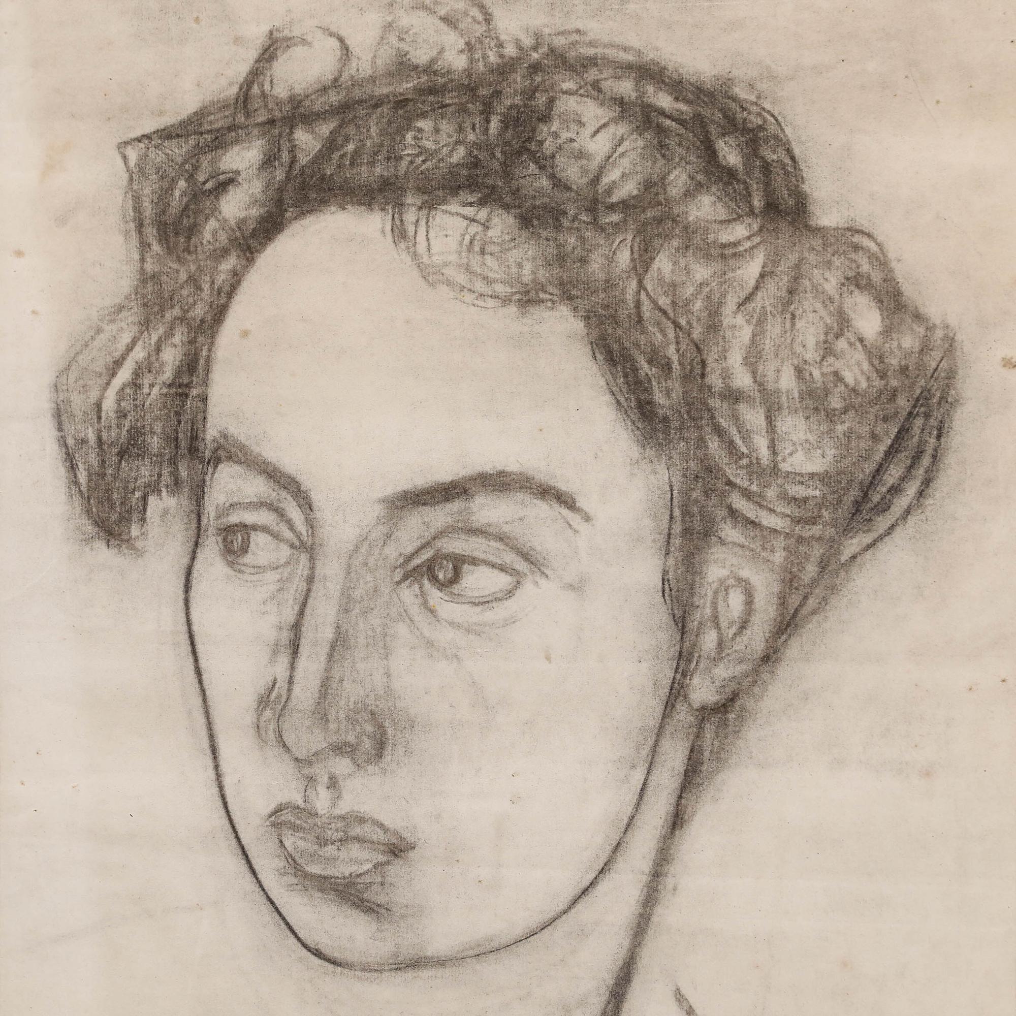 A sensitive charcoal study of a contemplative lady by the artist Christian Julia (1921-1991). Signed to the lower left. Well presented in a slim wooden frame. On paper. Image size: 56.5 x 42cm.