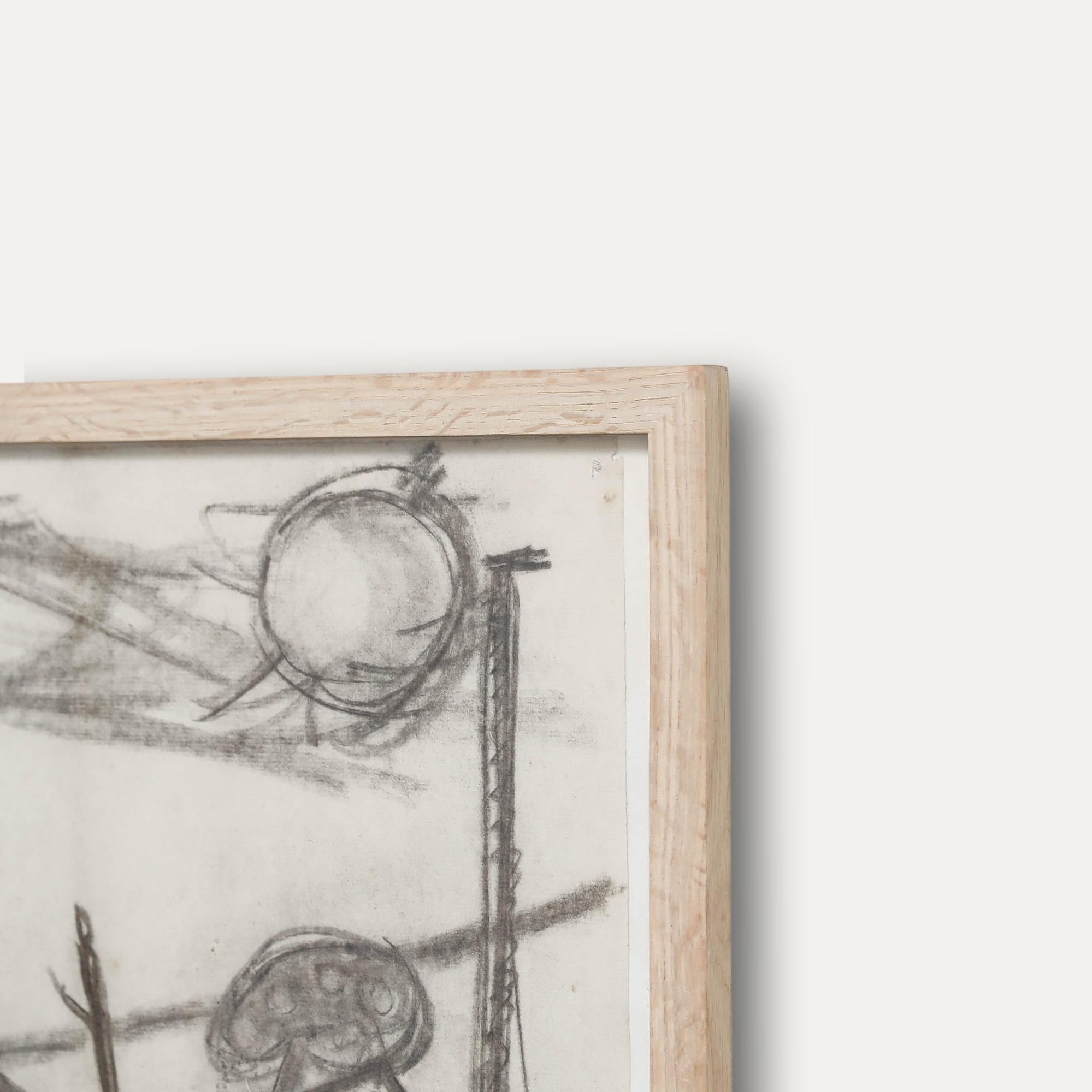 Christian Julia (1921-1991) - Disegno a carboncino della metà del XX secolo, Macchine agricole in vendita 1