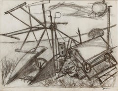 Christian Julia (1921-1991) - Dibujo al carboncillo de mediados del siglo XX, Maquinaria agrícola