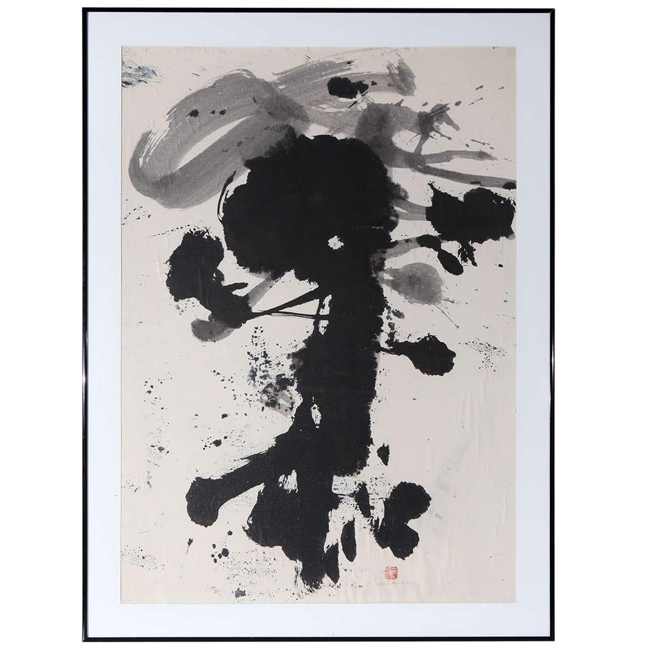 Gran dibujo original en tinta sumi, años 70