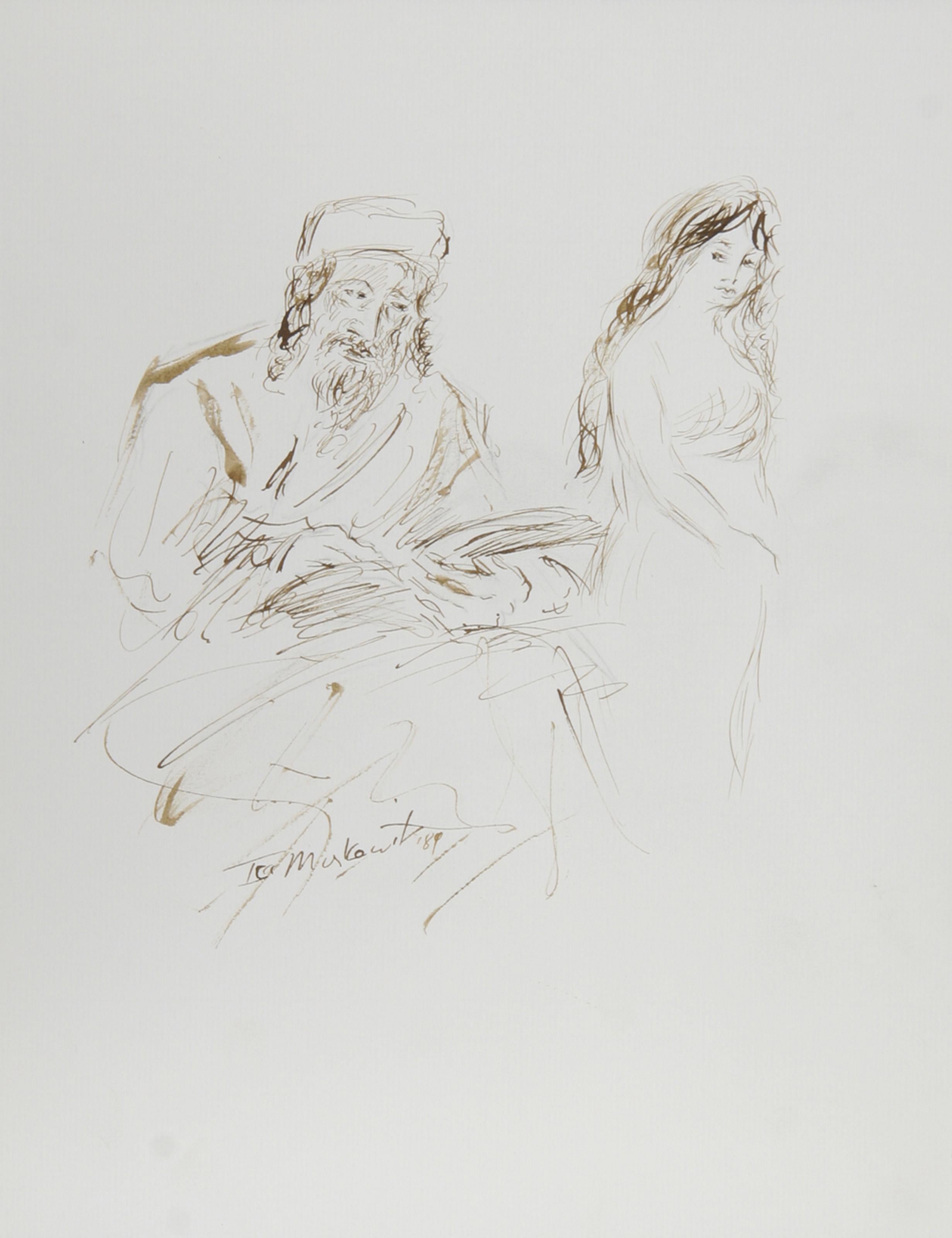 Artist with Model, Modern Ink on Paper by Ira Moskowitz