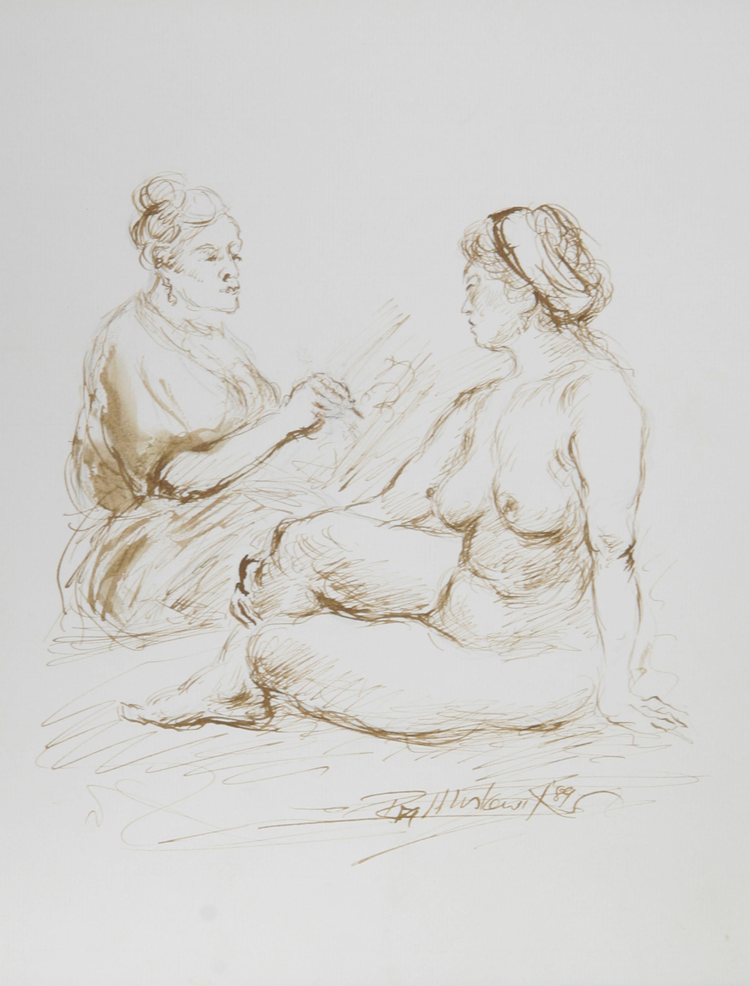Artist and Nude Model - XIII, Modern Ink on Paper by Ira Moskowitz