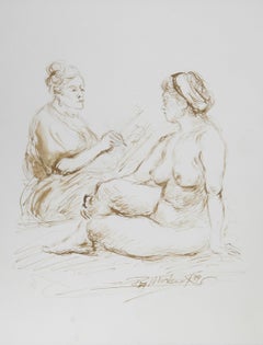 Artist and Nude Model - XIII, Modern Ink on Paper by Ira Moskowitz