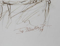 Clarinet Player, Modern Ink and Pastel on Paper by Ira Moskowitz