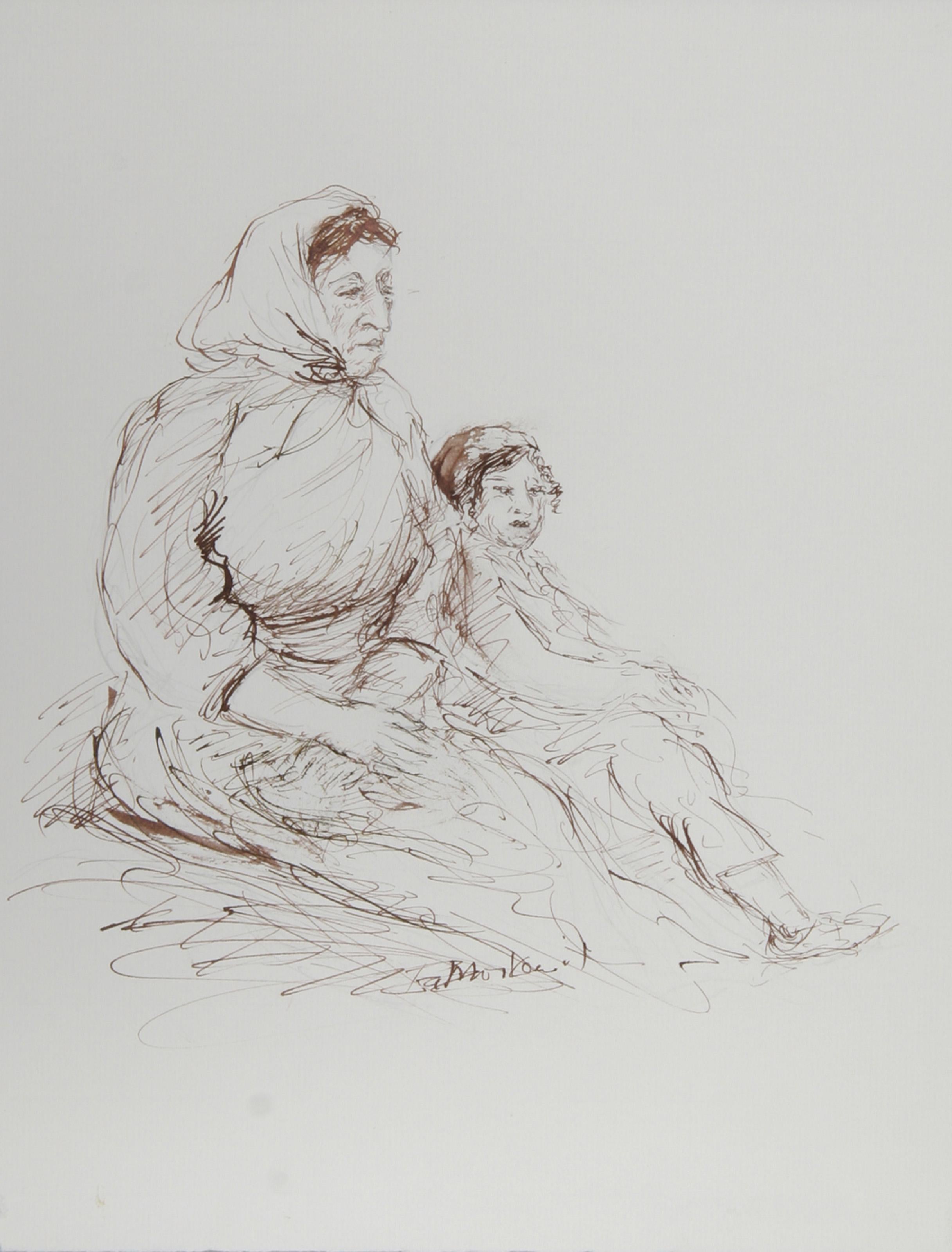 Mother and Child - II, Modern Ink on Paper by Ira Moskowitz