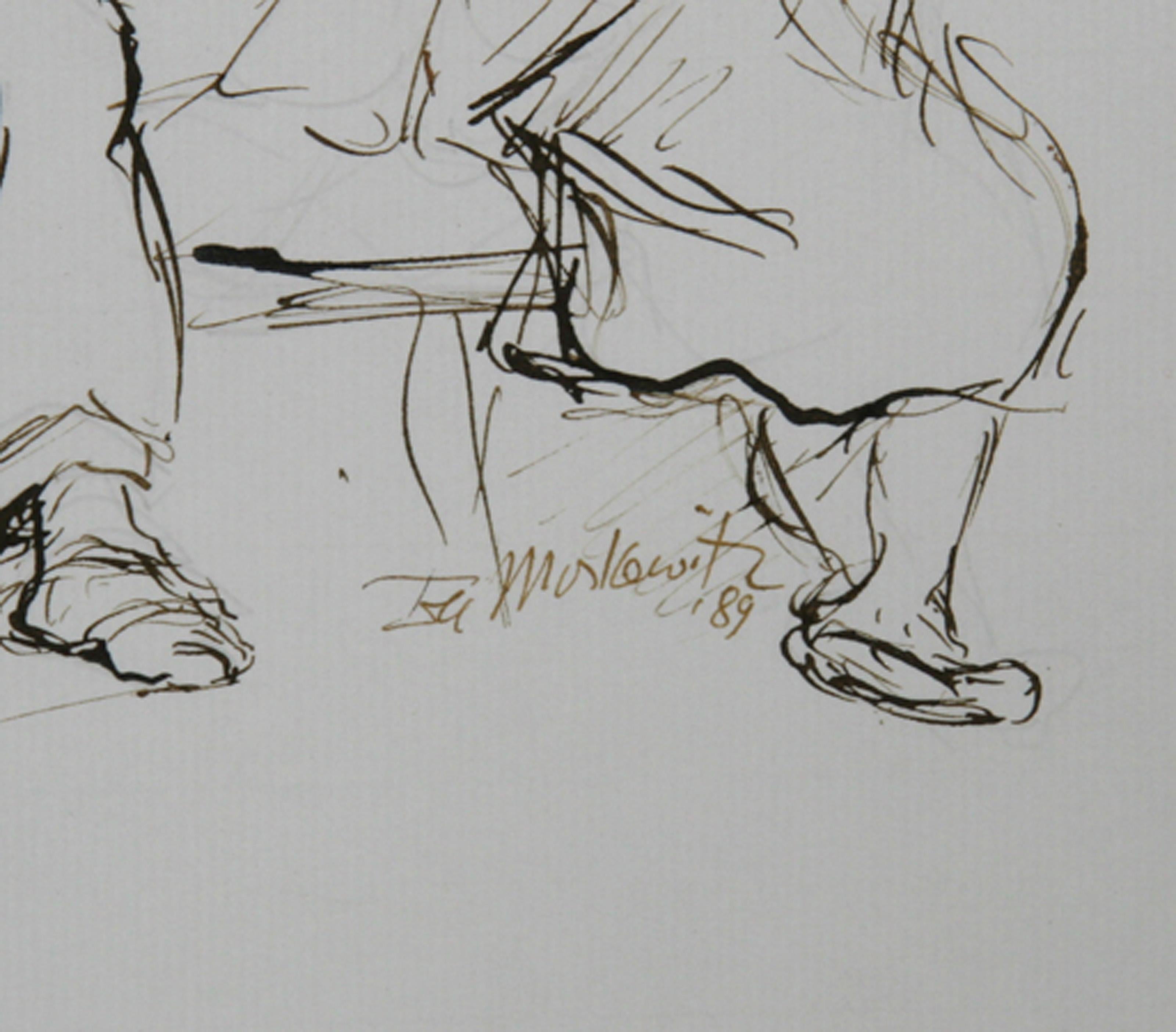 Couple in Mexico - II, encre moderne sur papier d'Ira Moskowitz en vente 1