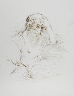 Rabbi with Book - II, encre moderne sur papier d'Ira Moskowitz
