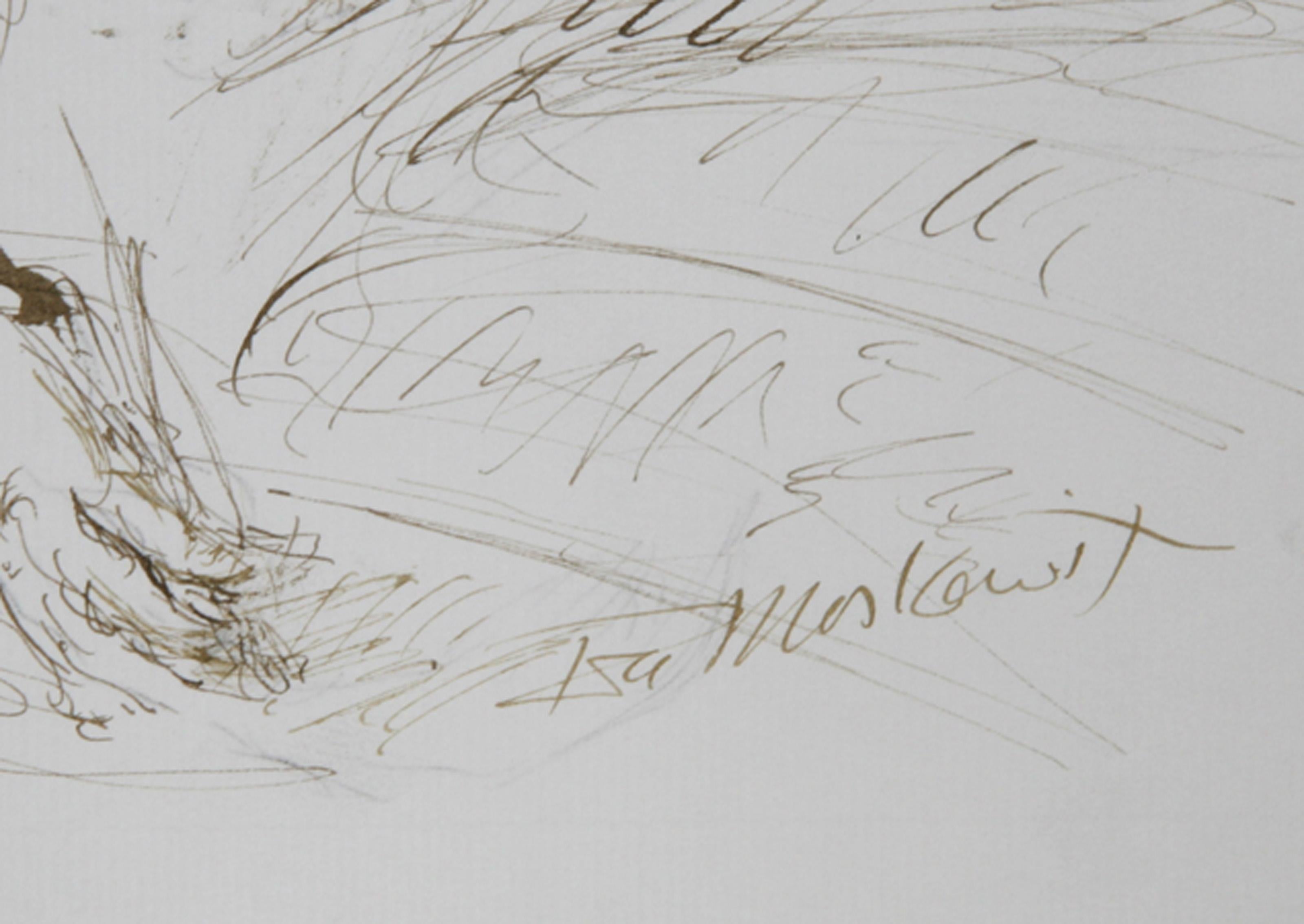 Rabbi with Book - II, encre moderne sur papier d'Ira Moskowitz en vente 1
