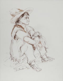 Man in Sombrero - III, encre réaliste américaine sur papier d'Ira Moskowitz
