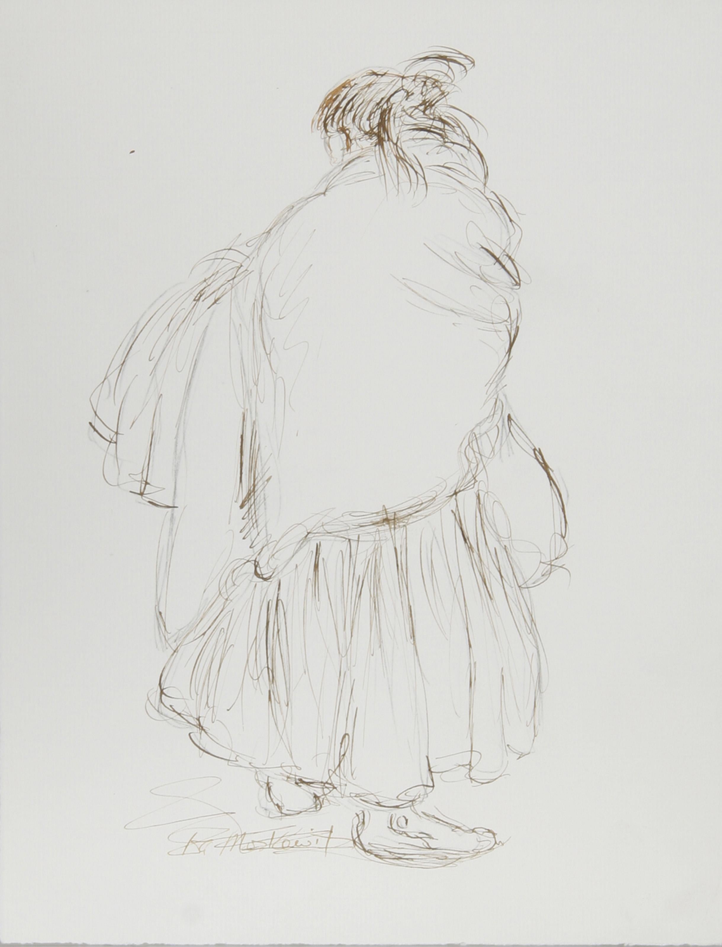 Native American Woman, Modern Ink on Paper by Ira Moskowitz