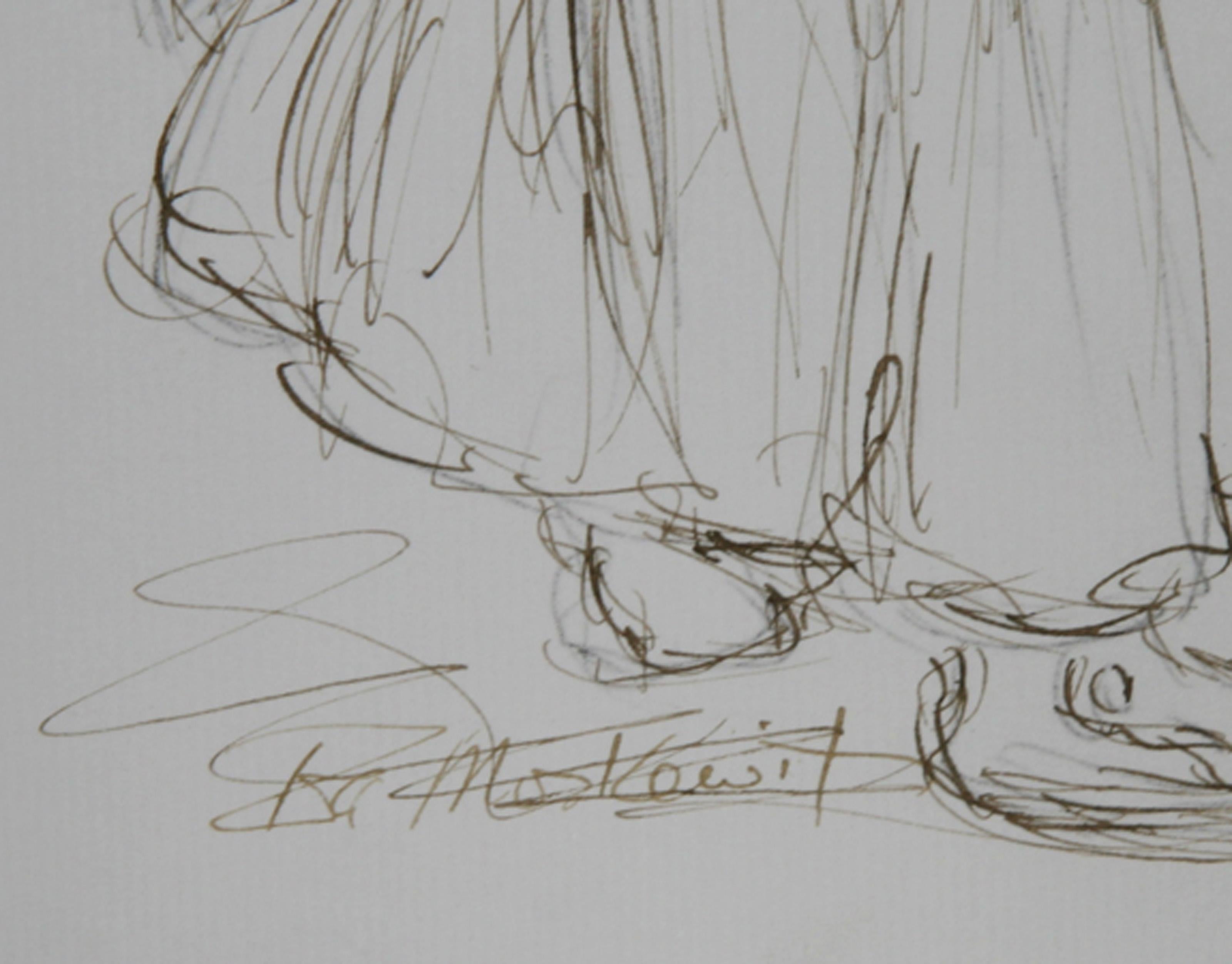 Native American Woman, Modern Ink on Paper by Ira Moskowitz For Sale 1
