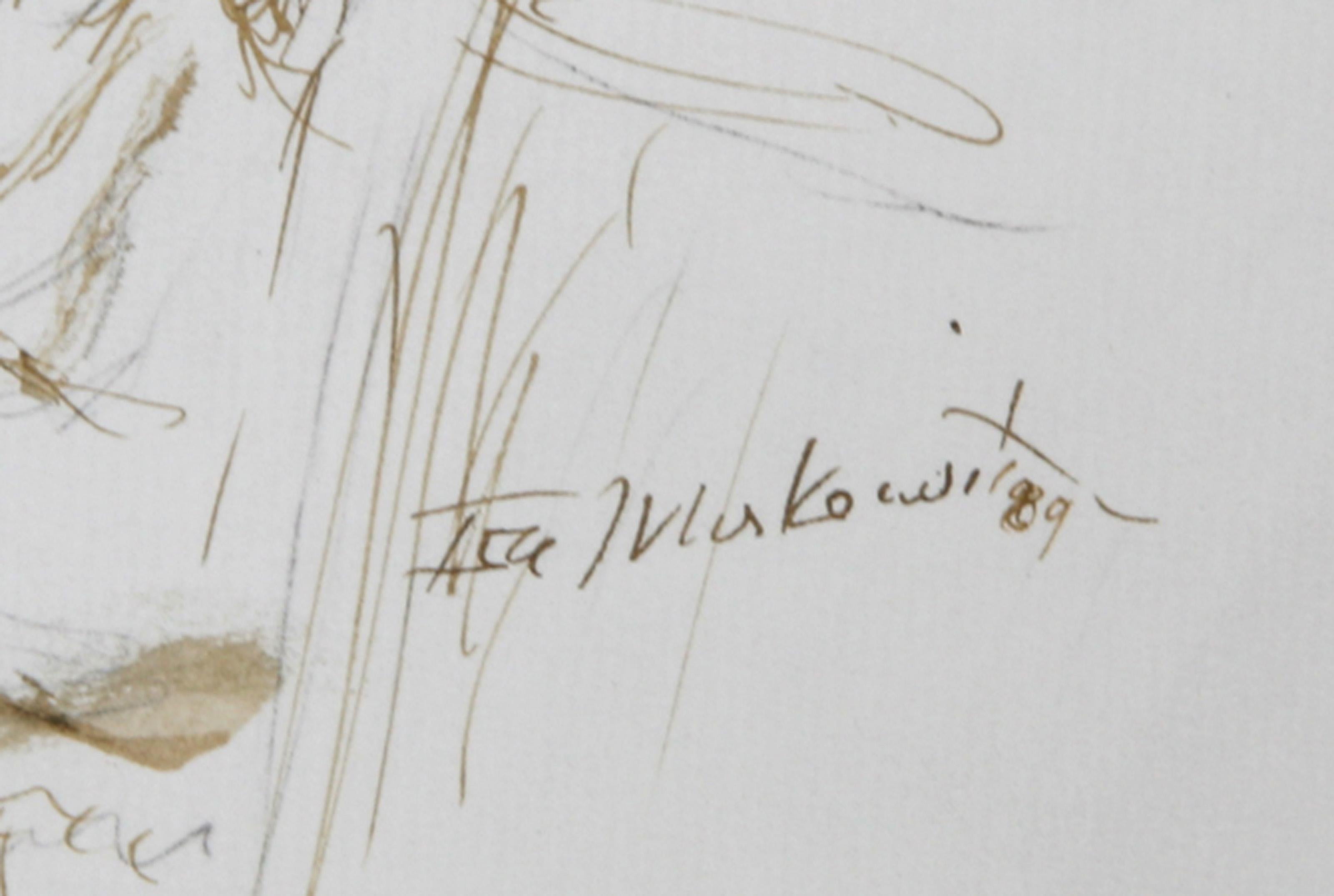 Hombres jasídicos leyendo, tinta moderna sobre papel de Ira Moskowitz en venta 1