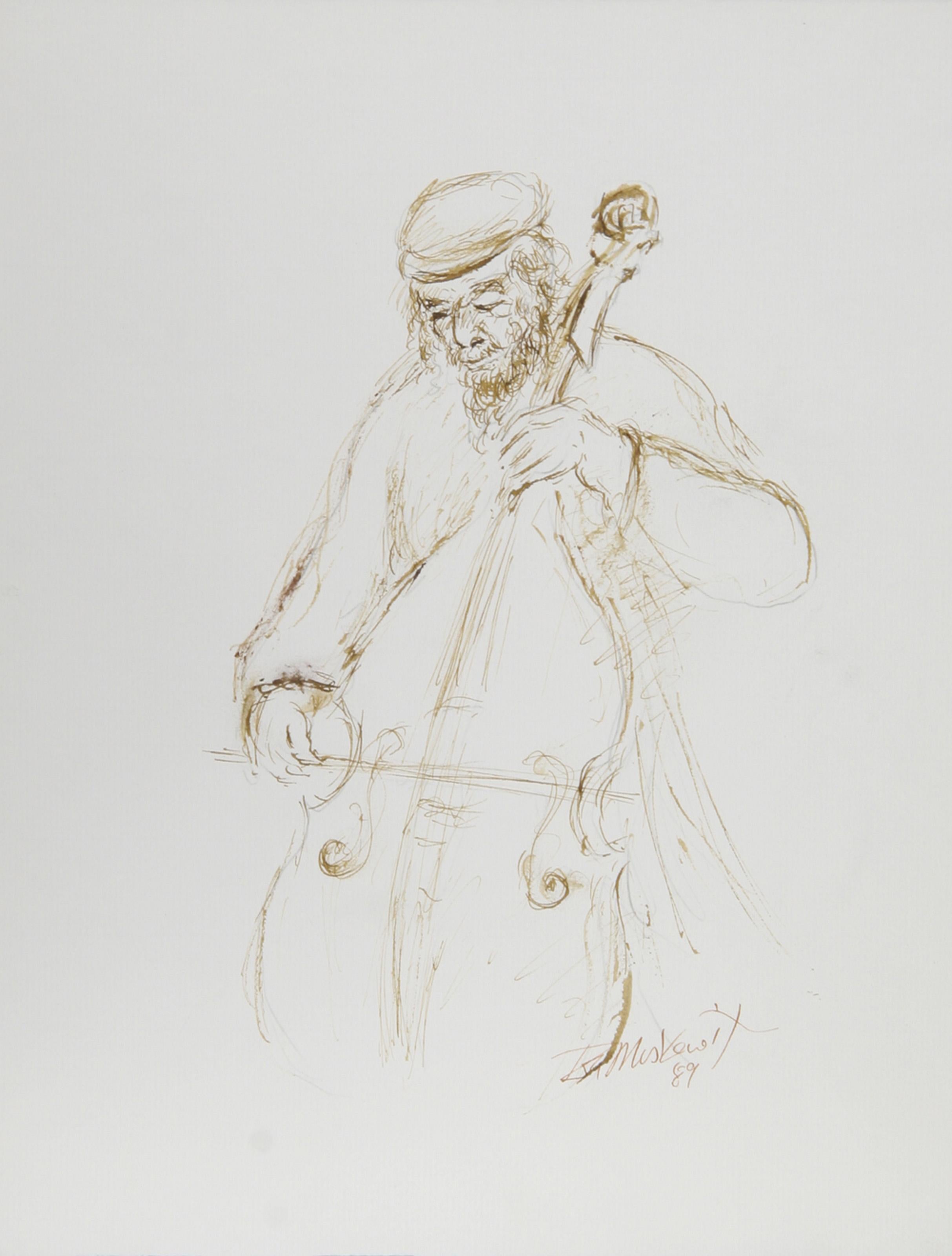 Player Double Bass Player - I, encre moderne sur papier d'Ira Moskowitz