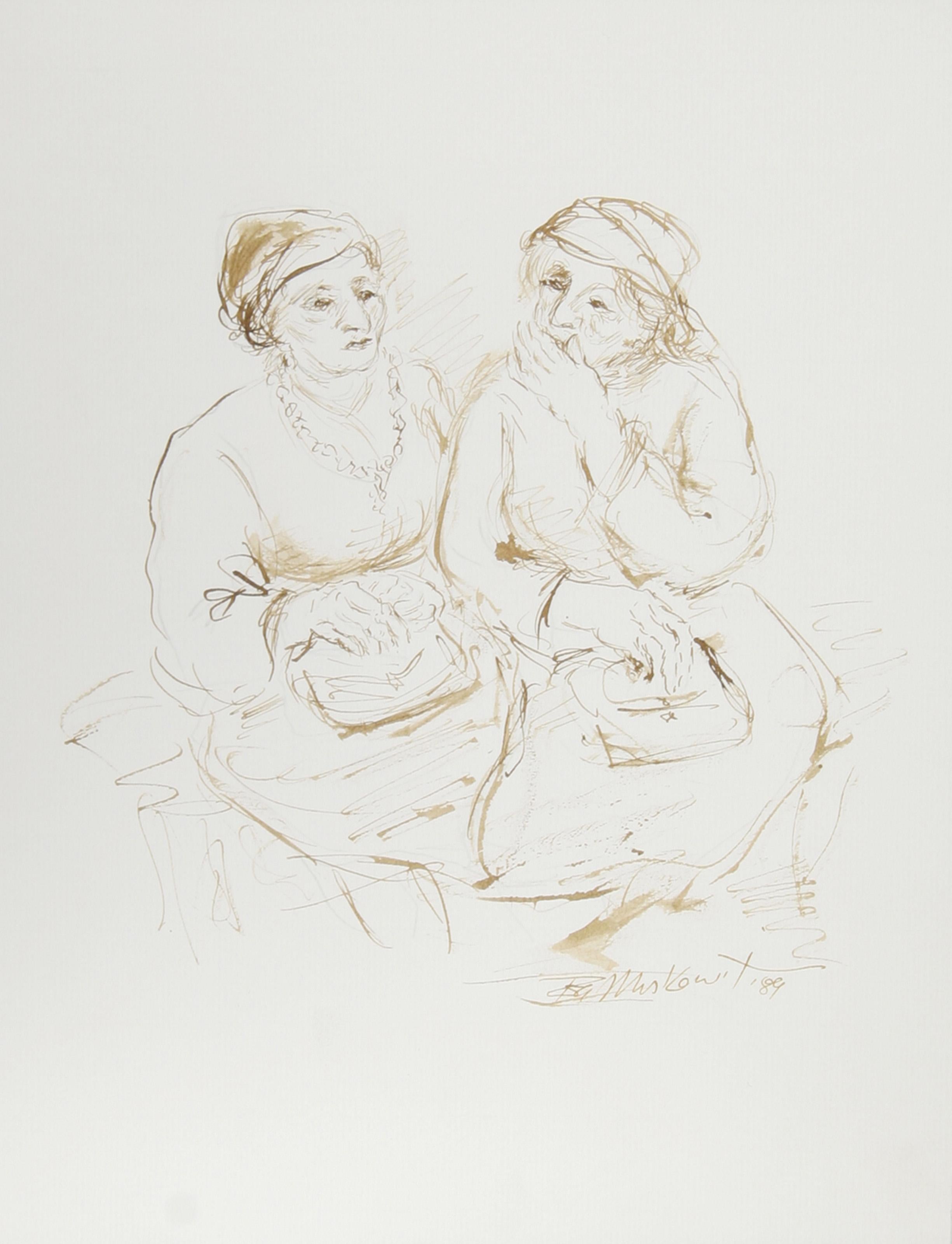 Two Women - I, Modern Ink on Paper by Ira Moskowitz