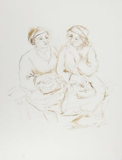 Deux femmes - I, encre moderne sur papier d'Ira Moskowitz