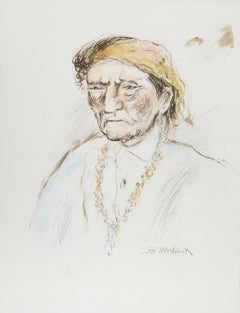 Hombre nativo americano - IV, Arte popular Tinta y pastel sobre papel de Ira Moskowitz