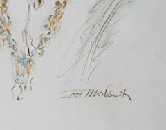 Native American Man - IV, Folk Art Ink and Pastel on Paper by Ira Moskowitz