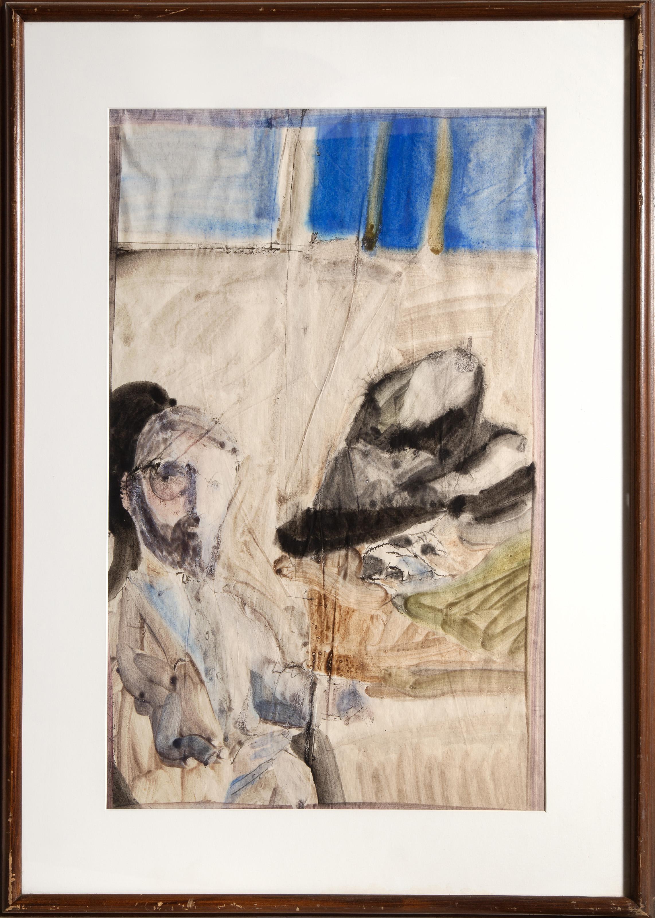  Robert Andrew Parker, Américain (1927 - 2024) -  Self-Portrait assis, Médium : Aquarelle sur papier, signée au stylo en bas à gauche, Taille : 28 x 17.25 in. (71.12 x 43.82 cm), Taille du cadre : 37 x 26.5 inches 