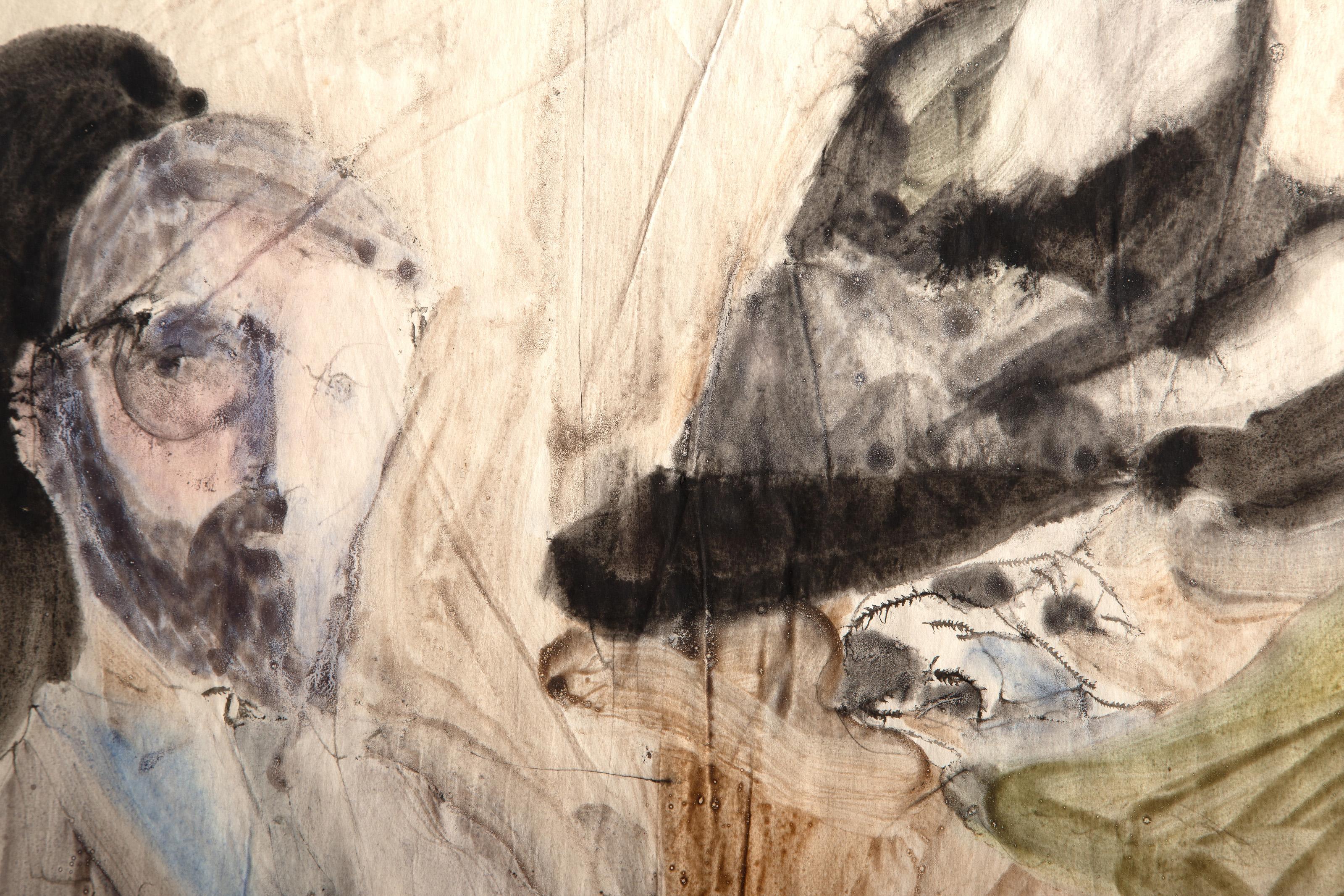 Portrait personnel assis, aquarelle moderne sur papier de Robert Andrew Parker en vente 1