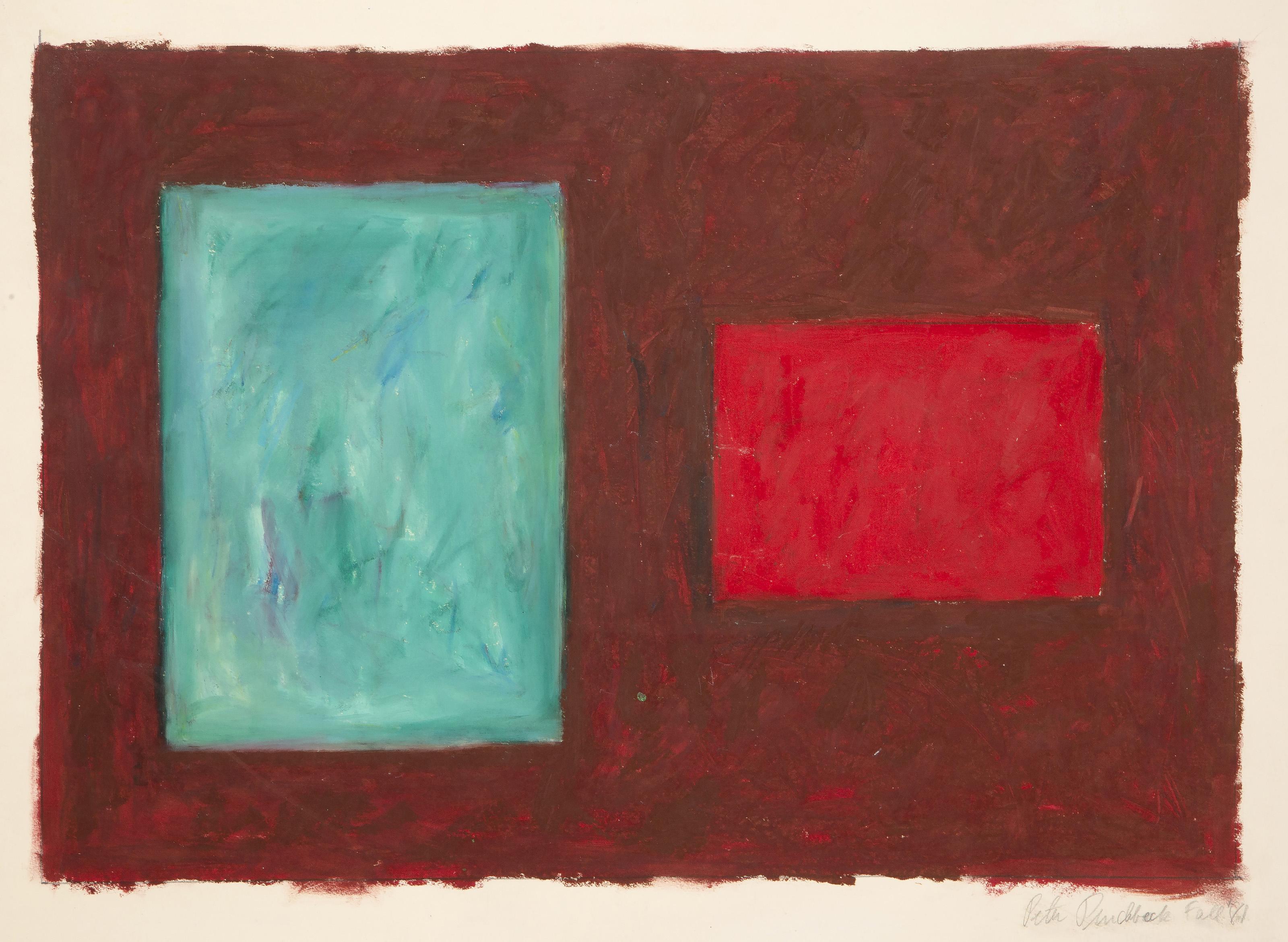 Peter Pinchbeck Abstract Drawing - Red Square, Green Square, Modern Gouache on Paper on Fabriano Cotton Paper