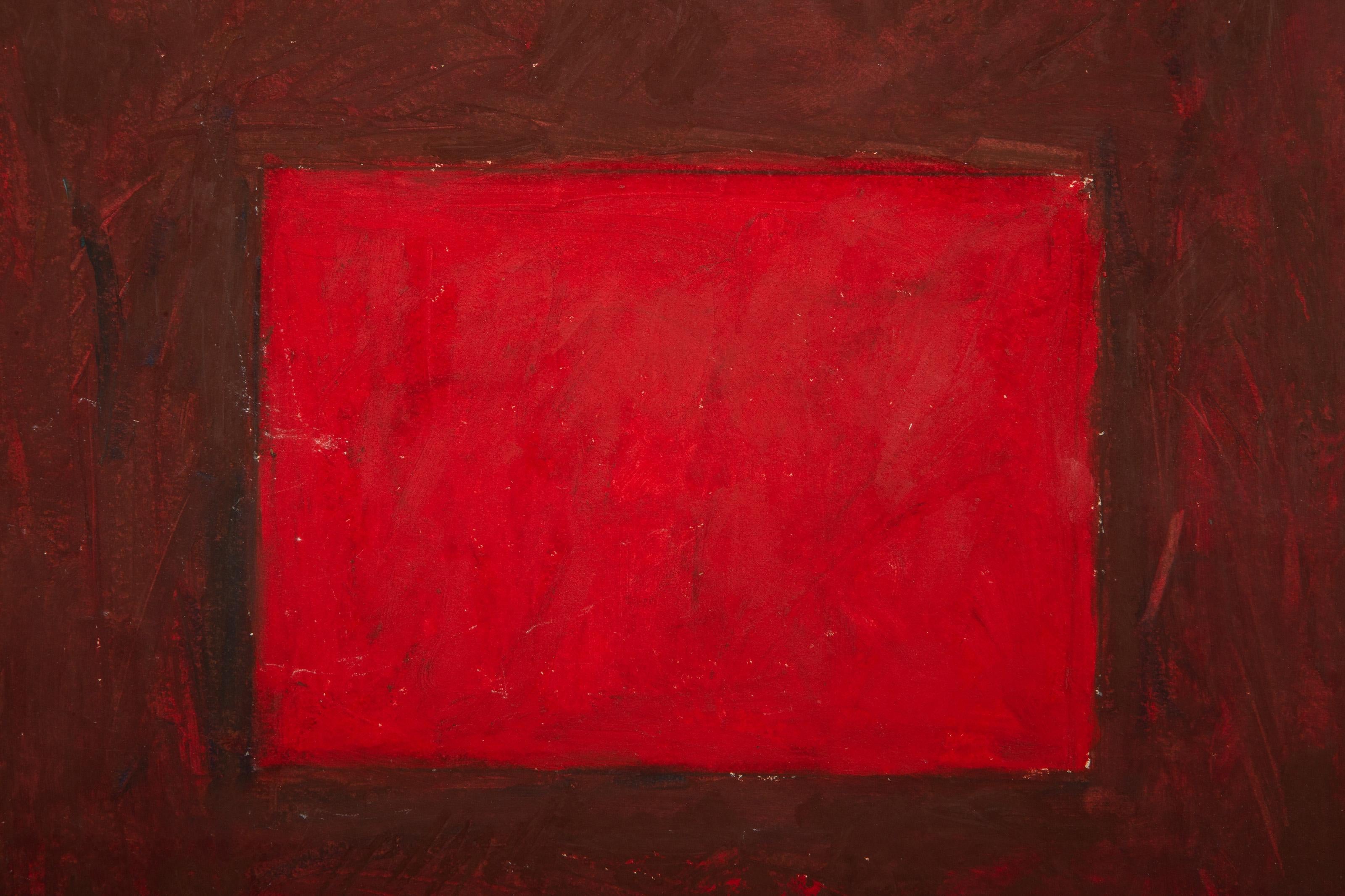 Red Square, Green Square, Modern Gouache on Paper on Fabriano Cotton Paper - Brown Abstract Drawing by Peter Pinchbeck