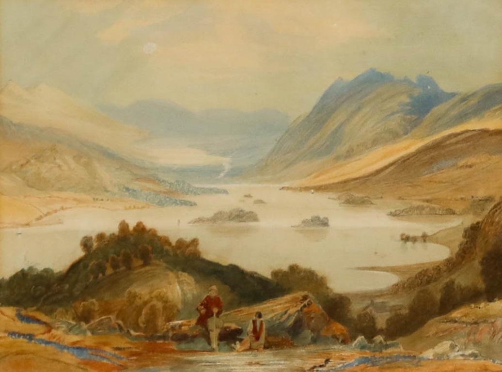Attribué. Samuel Jackson (1794-1869) - Aquarelle encadrée, Scène de lac montagneux - Art de Unknown