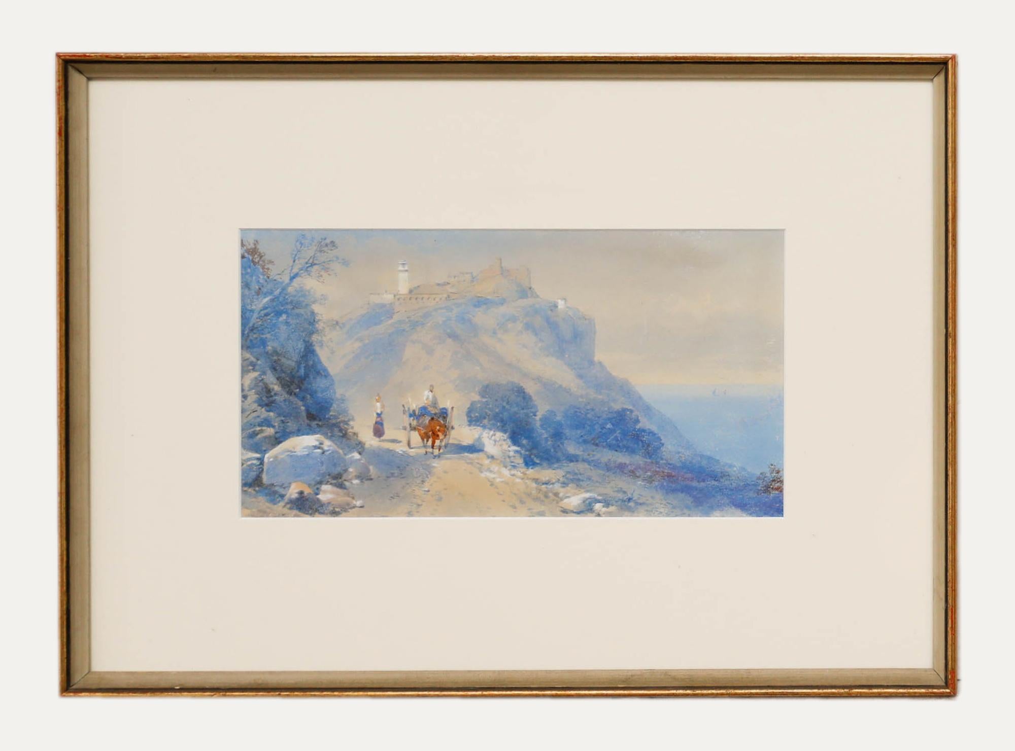 Thomas L. Rowbotham (1823-1875) - Framed Watercolour, Italian Coastal Track