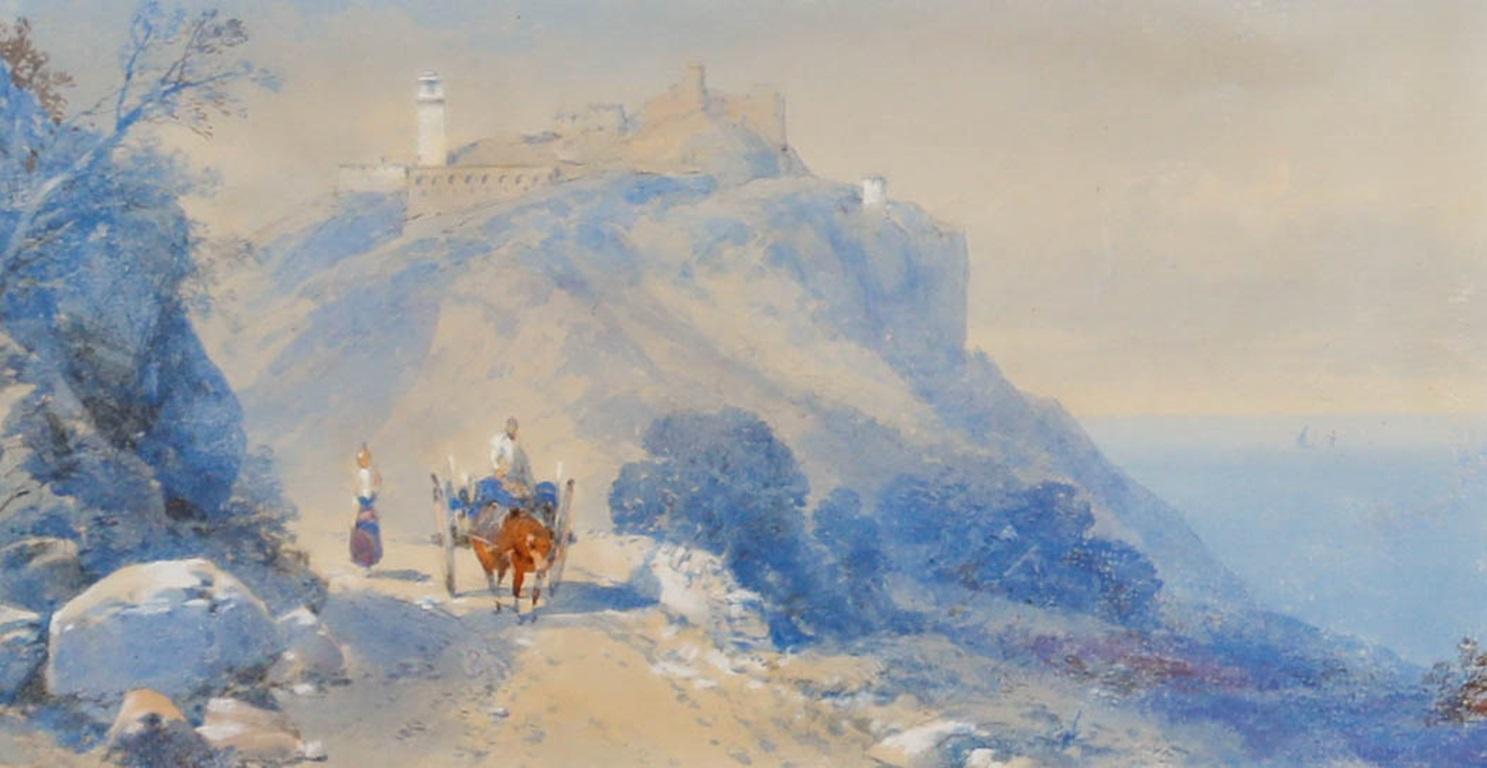 Thomas L. Rowbotham (1823-1875) - Framed Watercolour, Italian Coastal Track - Art by Thomas Charles Leeson Rowbotham