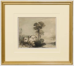 Attribué. James Robertson - Aquarelle encadrée du XIXe siècle, Une maison de campagne